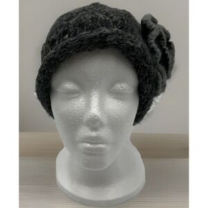 ANGELA & WILLIAM Acrylic Blend Knitted Rose  Cap Grey Rolled Band One Size